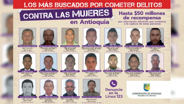 Este es el cartel de los más buscados por delitos contra la mujer en Antioquia