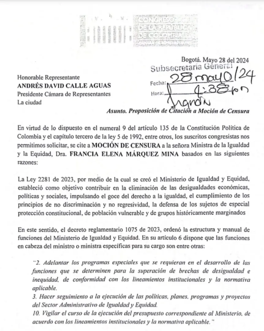 Moción de censura Francia Márquez