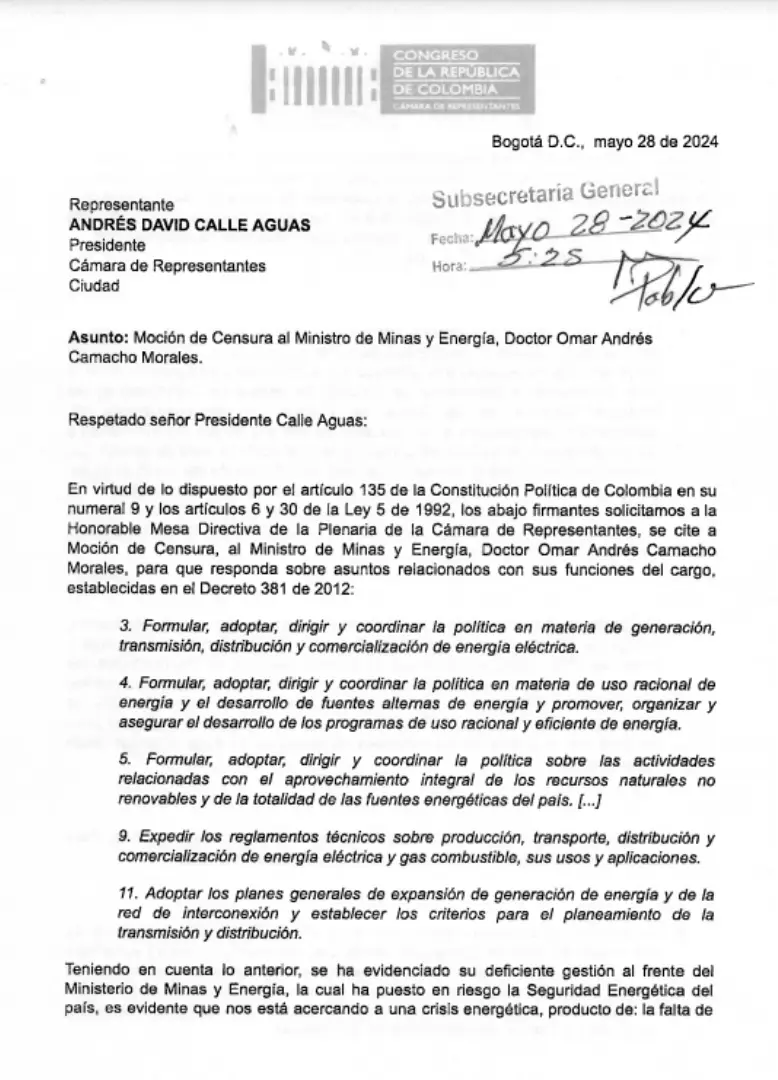 Moción de censura MinMinas