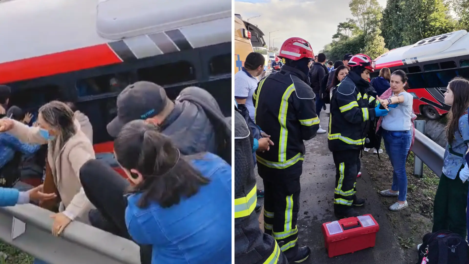 En video: así fue el rescate de los pasajeros de un bus que chocó contra separador en la vía Bogotá – Chía