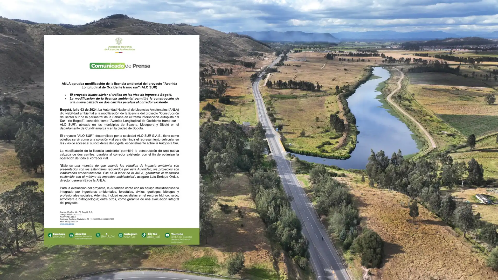 ANLA concedió licencia ambiental a calzada adicional de la ALO Sur