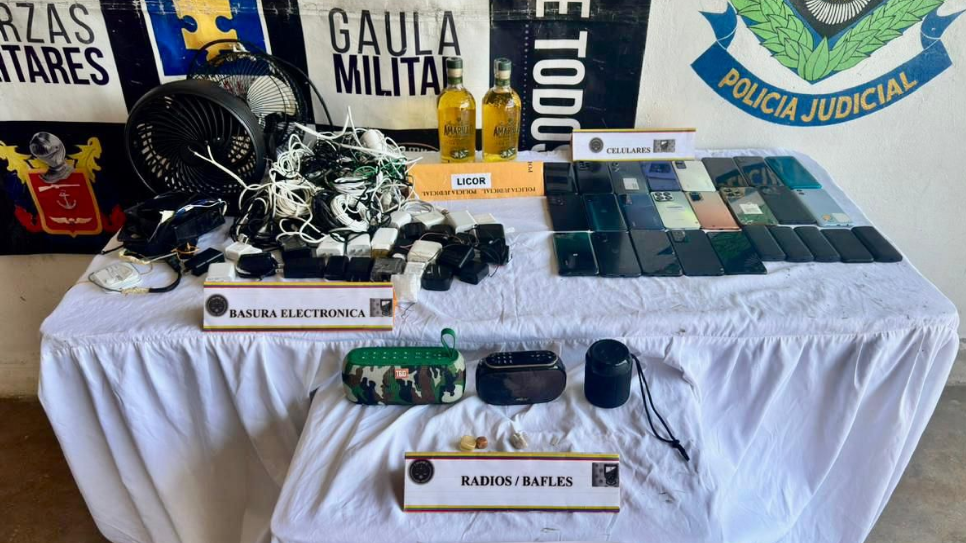 Elementos incautados en la cárcel de Guaduas.