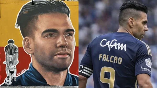 Mural de Falcao fue víctima de vandalismo en El Campín por hinchas de Santa Fe