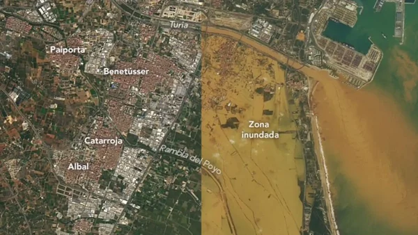 Impresionantes imágenes satelitales muestran el antes y después en Valencia tras inundaciones