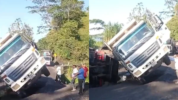 VIDEO | Grave accidente en Santander: dos camiones volcados por mal estado de las vías