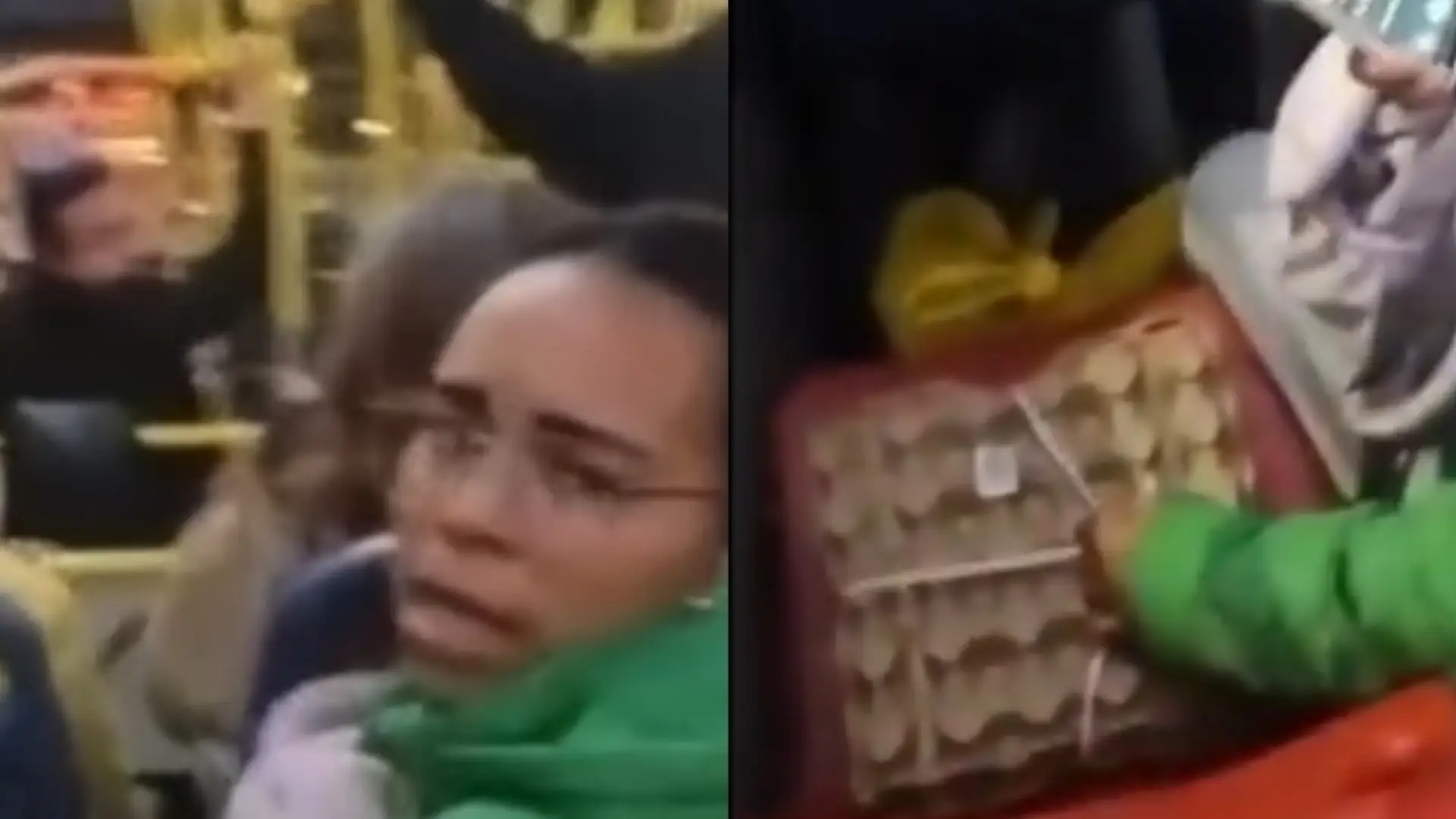 Mujer ocupó doble puesto con una cubeta de huevos en Sitp.