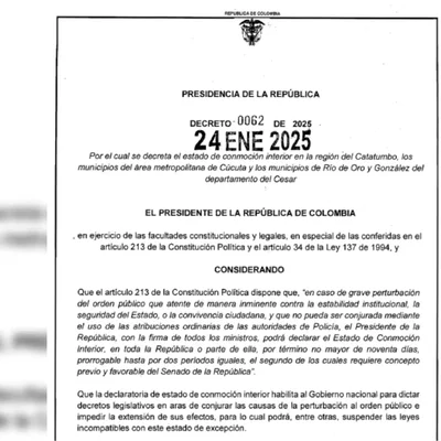 Estado de conmoción interior fue decretado en el Catatumbo, Cúcuta y ...