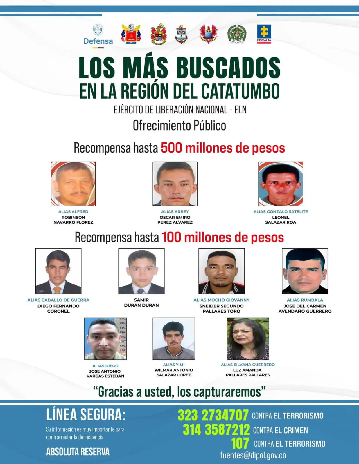 Estos son los rostros de los más buscados del ELN por sanguinarios crímenes en el Catatumbo