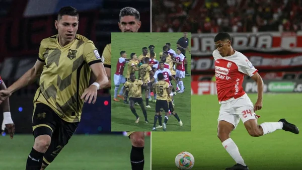 Águilas Doradas vs. Santa Fe terminó en pelea por polémica expulsión de Ángelo Rodríguez