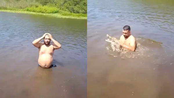 Hombre se metió al agua para refrescarse y terminó cara a cara con una babilla: video viral