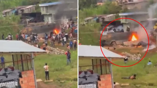 En video | Grave asonada en El Plateado, Cauca: población civil incineró vehículo del Ejército