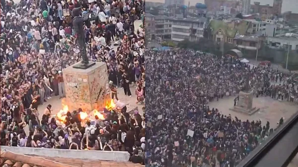 VIDEO | Momento exacto en el que le prenden fuego a estatua de Luis Carlos Galán en medio de protestas del 8M VIDEO | Momento exacto en el que le prenden fuego a estatua de Luis Carlos Galán en medio de protestas del 8M