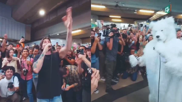 Juanes se vistió de oso polar y sorprendió a todos al cantar en el Metro de Medellín