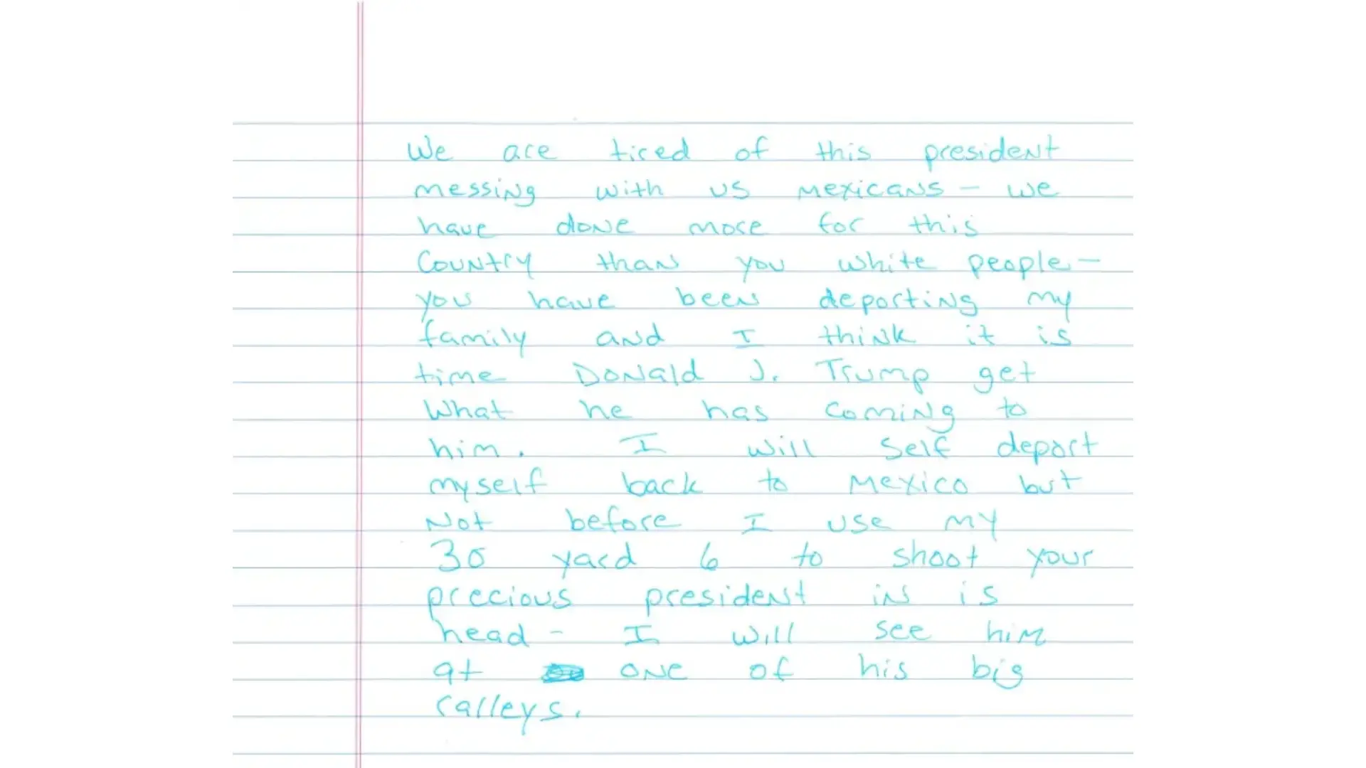 Carta con la amenaza hacia Donald Trump.