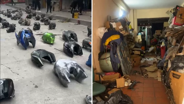 En video: Bodega de reciclaje escondía un desguazadero de motocicletas robadas