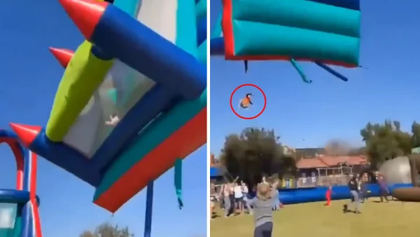 VIDEO | Castillo inflable salió volando con niños adentro en medio de un festival escolar