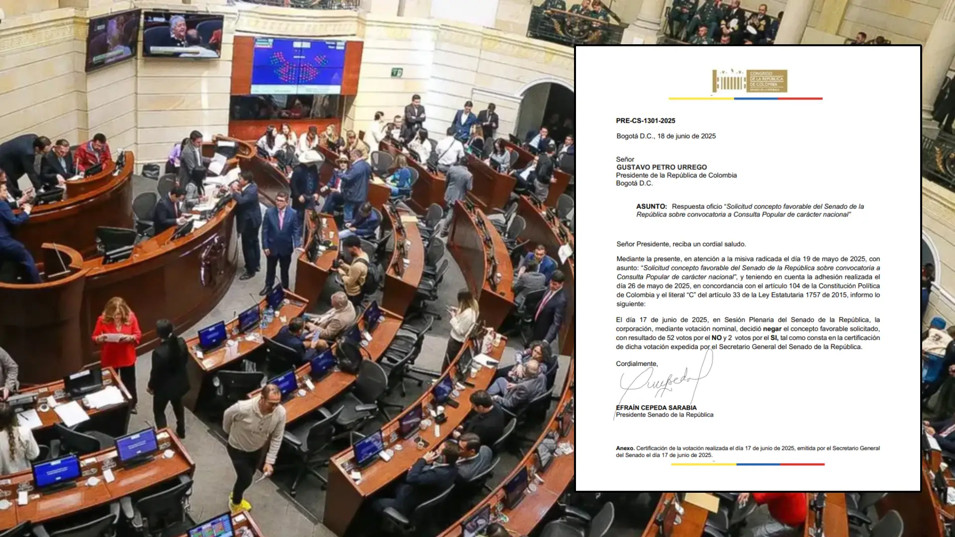 Respuesta del Senado al presidente Gustavo Petro sobre la negativa ante la consulta popular