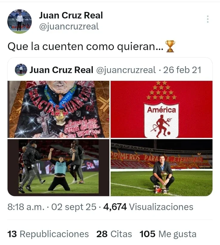 Publicación de Juan Cruz Real en su cuenta de X el cual eliminó