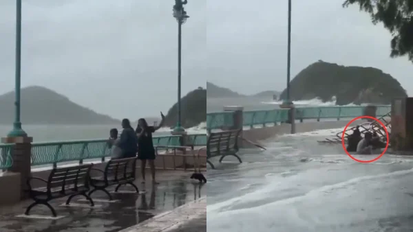Dos mujeres fueron arrestadas por esperar el tifón 'Ragasa' para tomarse una foto junto a un menor de edad