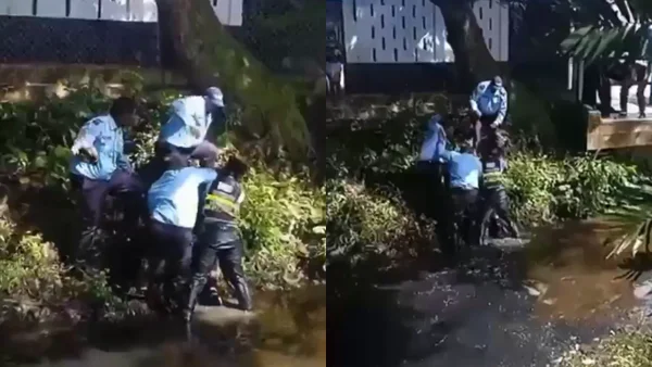 Impactante: agente de tránsito se tiró a un caño en Antioquia para evitar que un motociclista lo apuñale