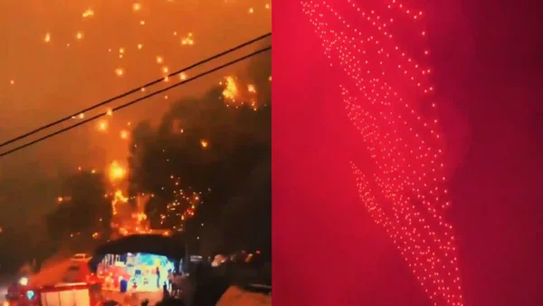 Show de drones y juegos artificiales en China provocaron caos: videos del momento