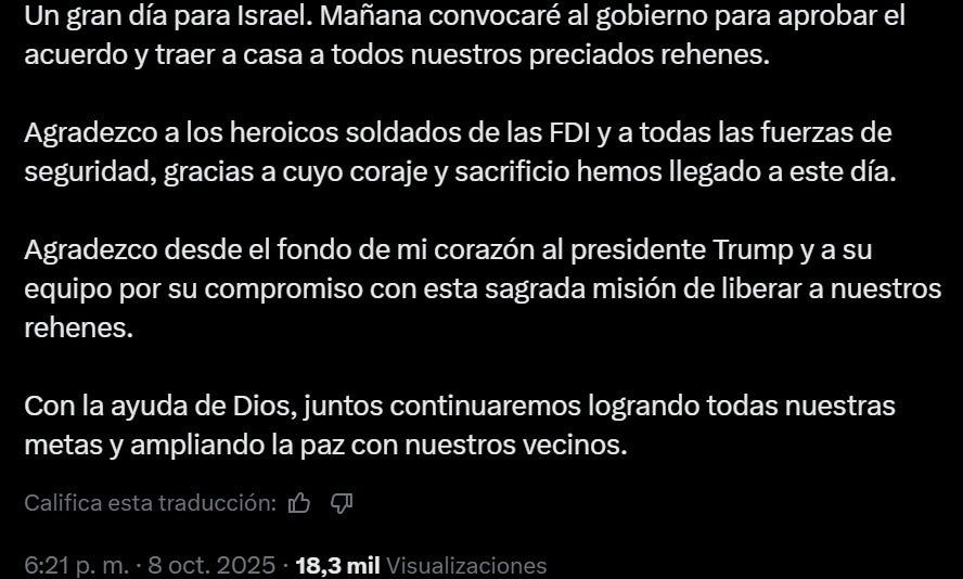 Reacción Benjamin Netanyahu