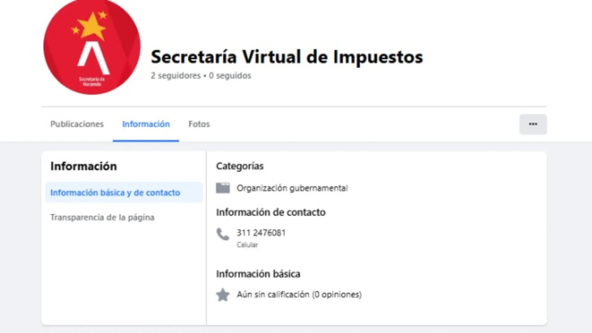 Falsa página para estafar