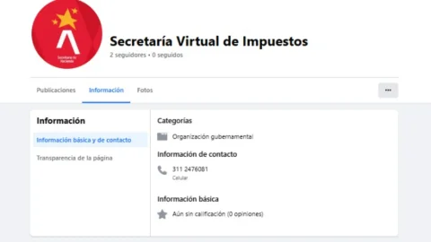 Falsa página para estafar