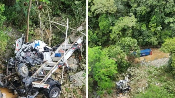 VIDEO | Conductor perdió el control de su camión y se volcó cayendo al vacío en una vía de Antioquia VIDEO | Conductor perdió el control de su camión y se volcó cayendo al vacío en una vía de Antioquia