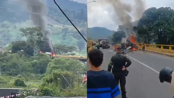VIDEO | Vehículo se incendió tras violento accidente en el puente helicoidal de Calarcá VIDEO | Vehículo se incendió tras violento accidente en el puente helicoidal de Calarcá