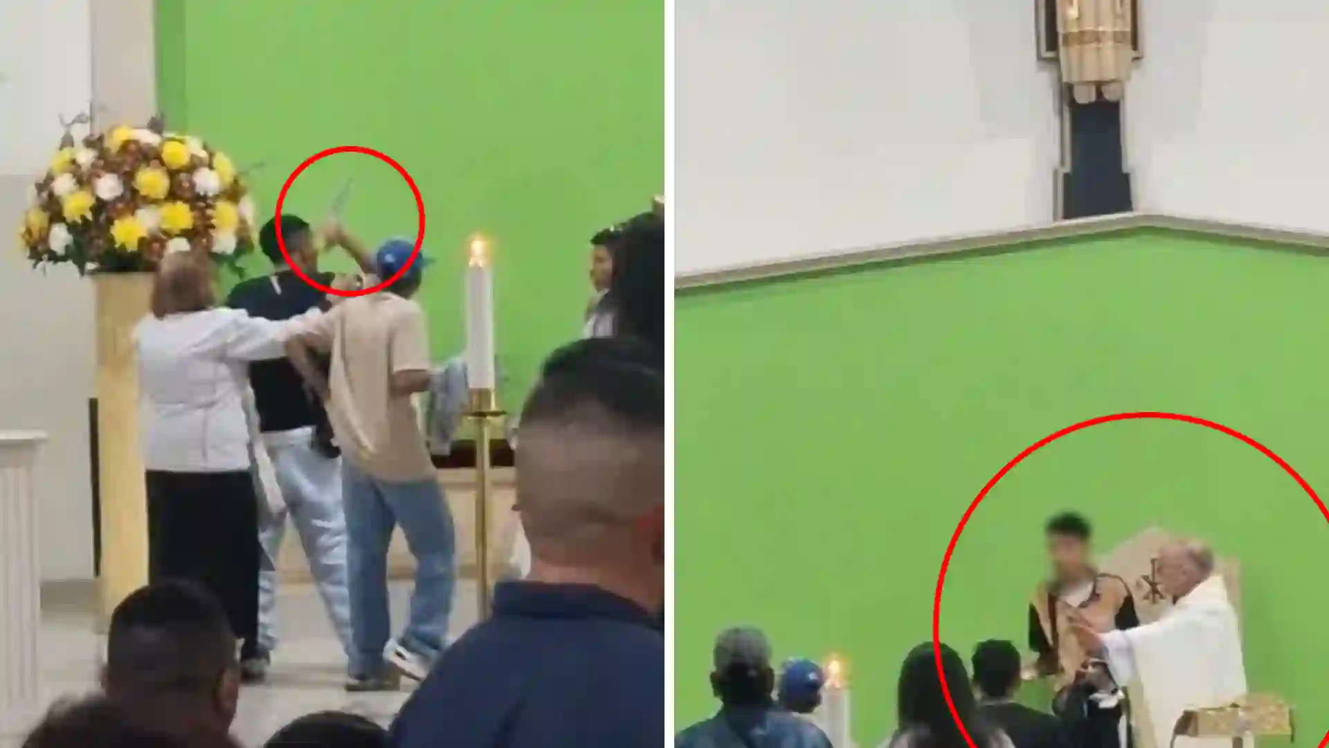 VIDEO | Jóvenes se enfrentaron a cuchillo y usaron al padre como escudo en plena misa en Bogotá