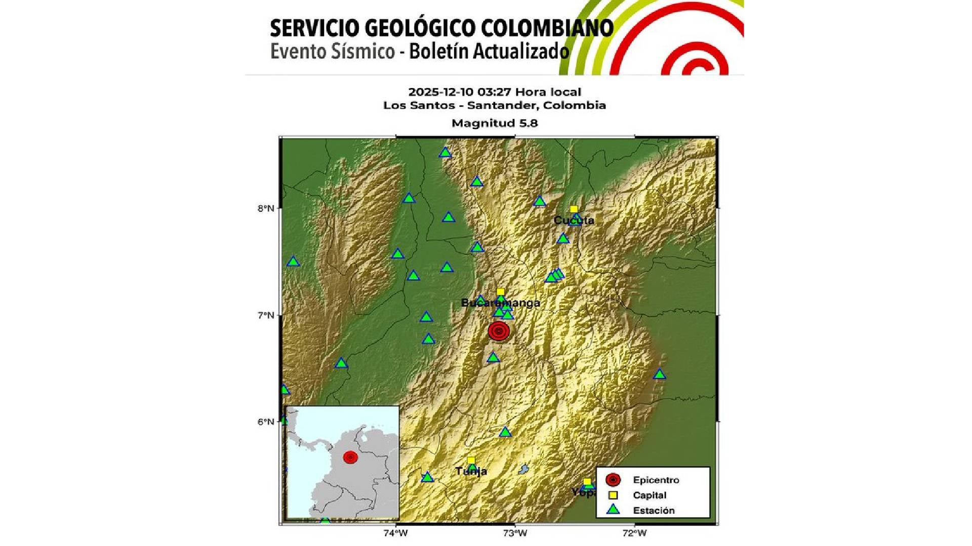 Sismo en Santander hoy: reporte oficial del temblor de magnitud 5.8 en Colombia