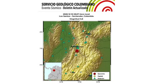 Sismo en Santander hoy: reporte oficial del temblor de magnitud 5.8 en Colombia