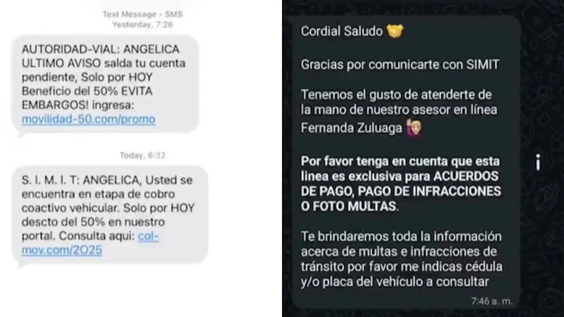Mensajes de fraude por multas de tránsito