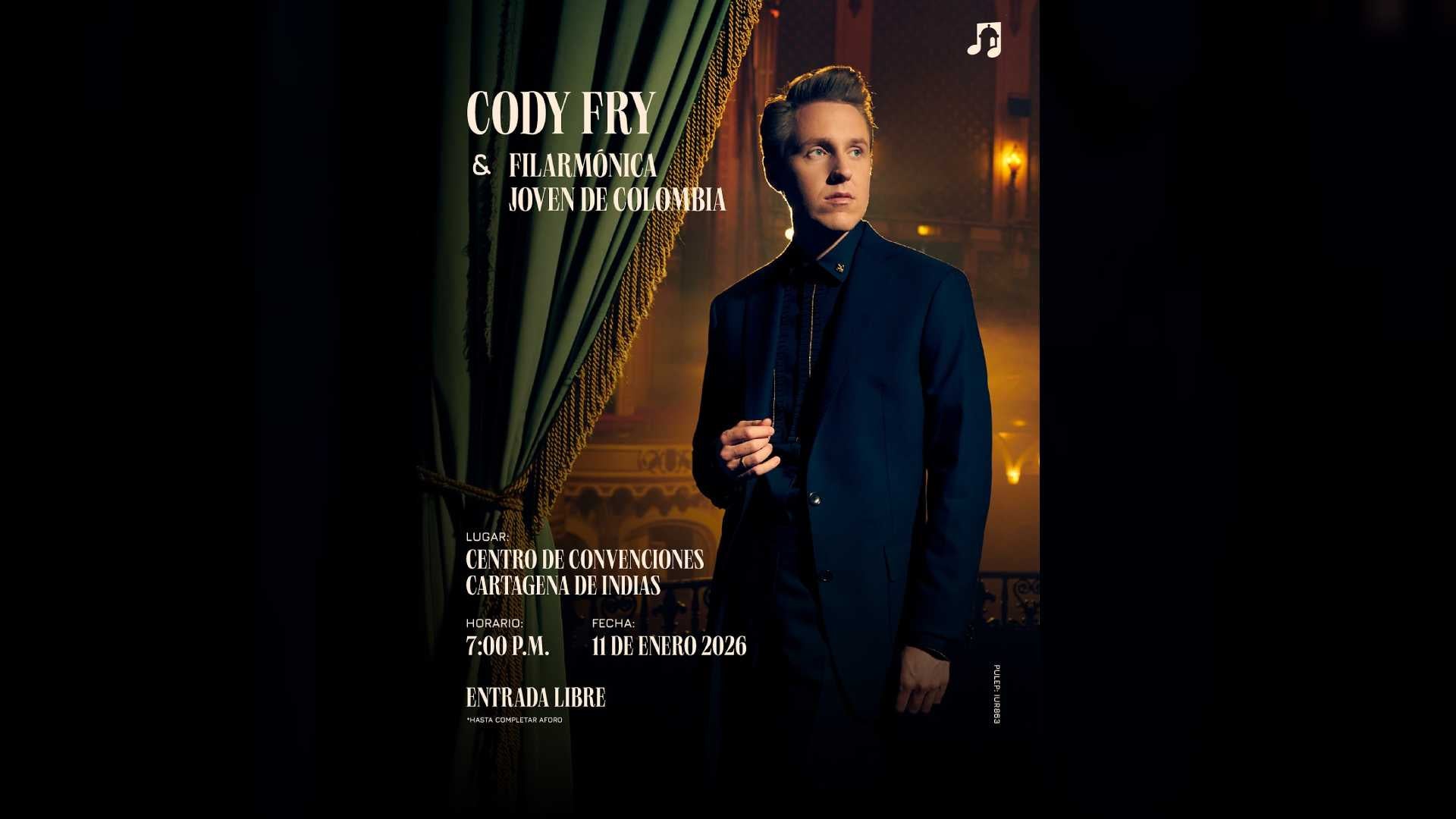 Cody Fry se presenta gratis en el Cartagena Festival de Música 2026