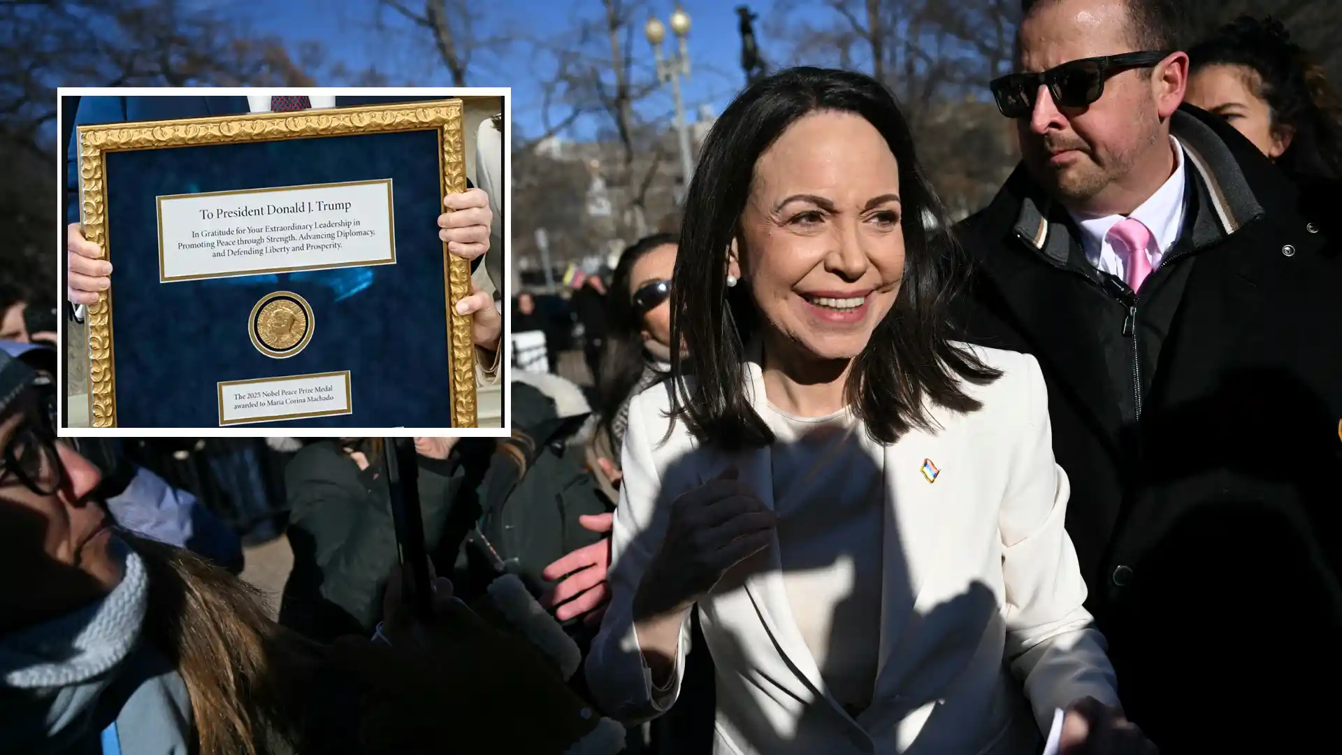 Revelan la primera foto del encuentro entre Trump y María Corina Machado: esto dice la medalla que le entregó