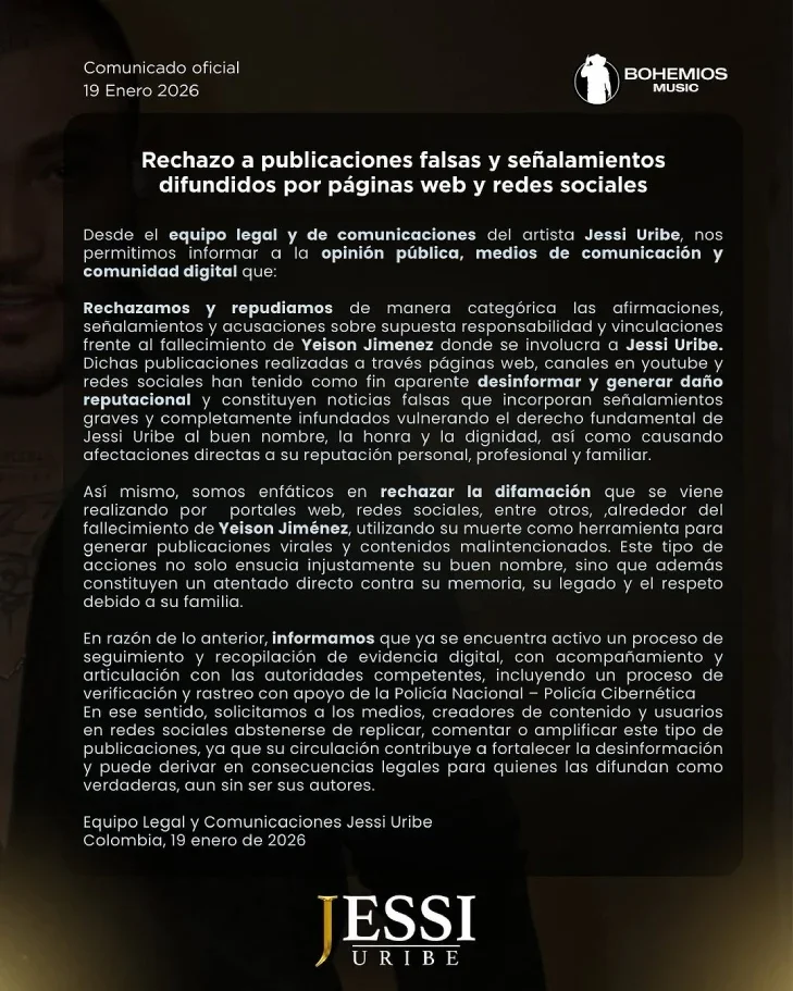 comunicado Jessi Uribe