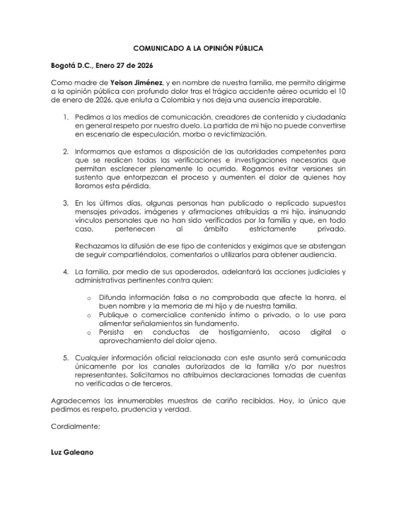 comunicado Luz Galeano