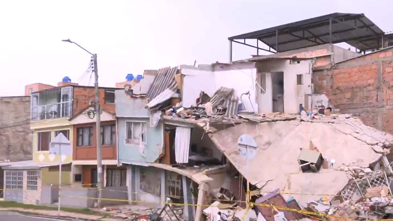 Firefighters try to rescue a kitten trapped in a house that collapsed in Kennedy