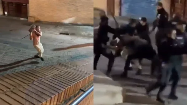 En video quedó registrado cuando un colombiano atacó a policías en España, dejando cinco heridos