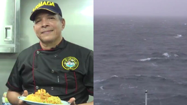 El ARC Simón Bolívar navega por la isla Greenwich al enfrentar vientos de 80km/h