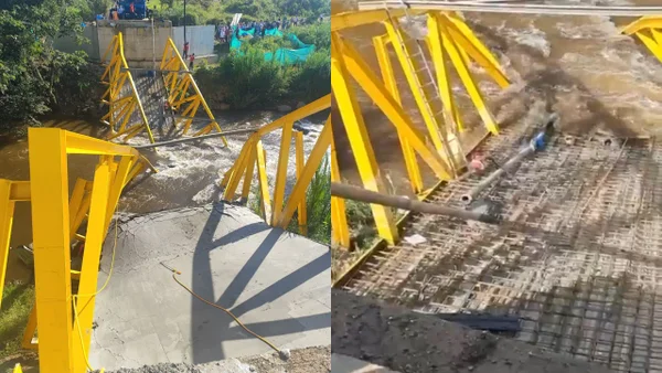 Puente metálico colapsó en Boyacá: varios obreros heridos y otros cayeron al río Puente metálico colapsó en Boyacá: varios obreros heridos y otros cayeron al río