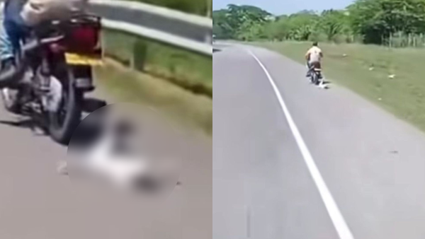 Desgarrador: sujeto arrastró a un perrito desde una moto en movimiento, en Cesar