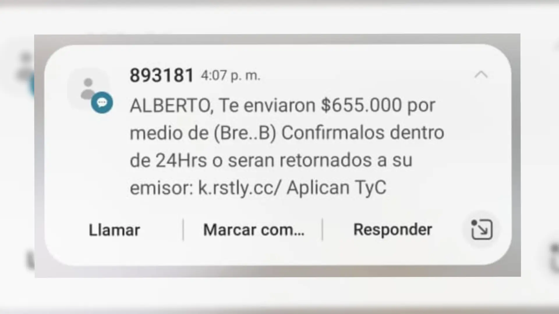 Mensaje con el que están estafando