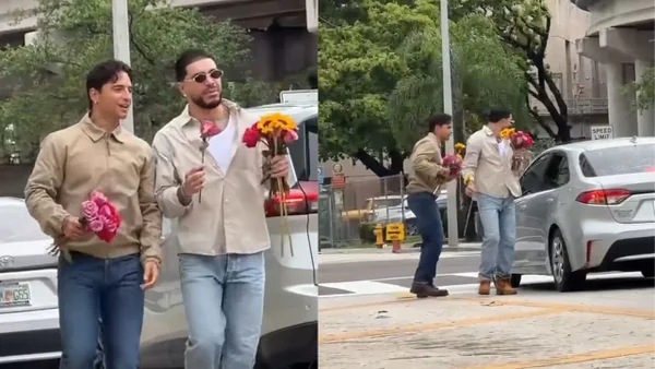 De no creer: Maluma y Ryan Castro fueron vistos repartiendo flores en un semáforo