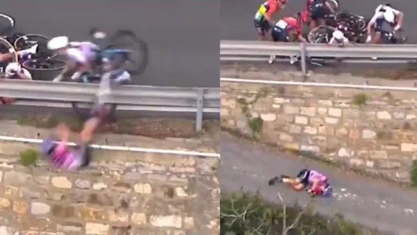 Brutal caída se dio en el ciclismo femenino: corredora se fue por un barranco Brutal caída se dio en el ciclismo femenino: corredora se fue por un barranco
