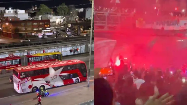 Apoteósico recibimiento a Santa Fe en el estadio El Campín previo al duelo ante Peñarol por Libertadores