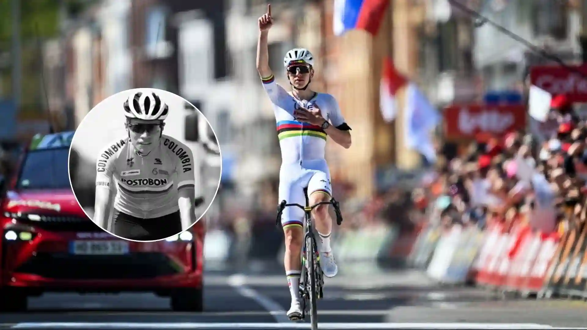 ogačar rinde homenaje al colombiano Cristian Muñoz tras ganar la Lieja-Bastoña-Lieja