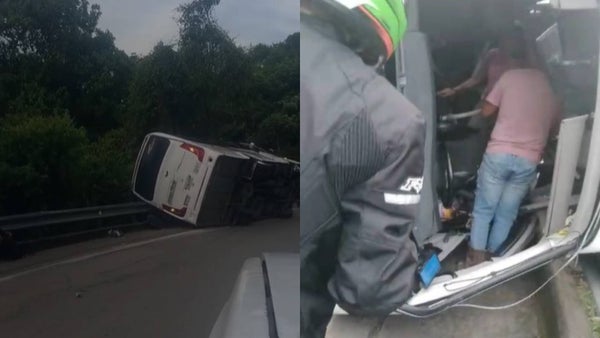 Bus intermunicipal terminó volcado en la vía a La Mesa: se reportan varios heridos