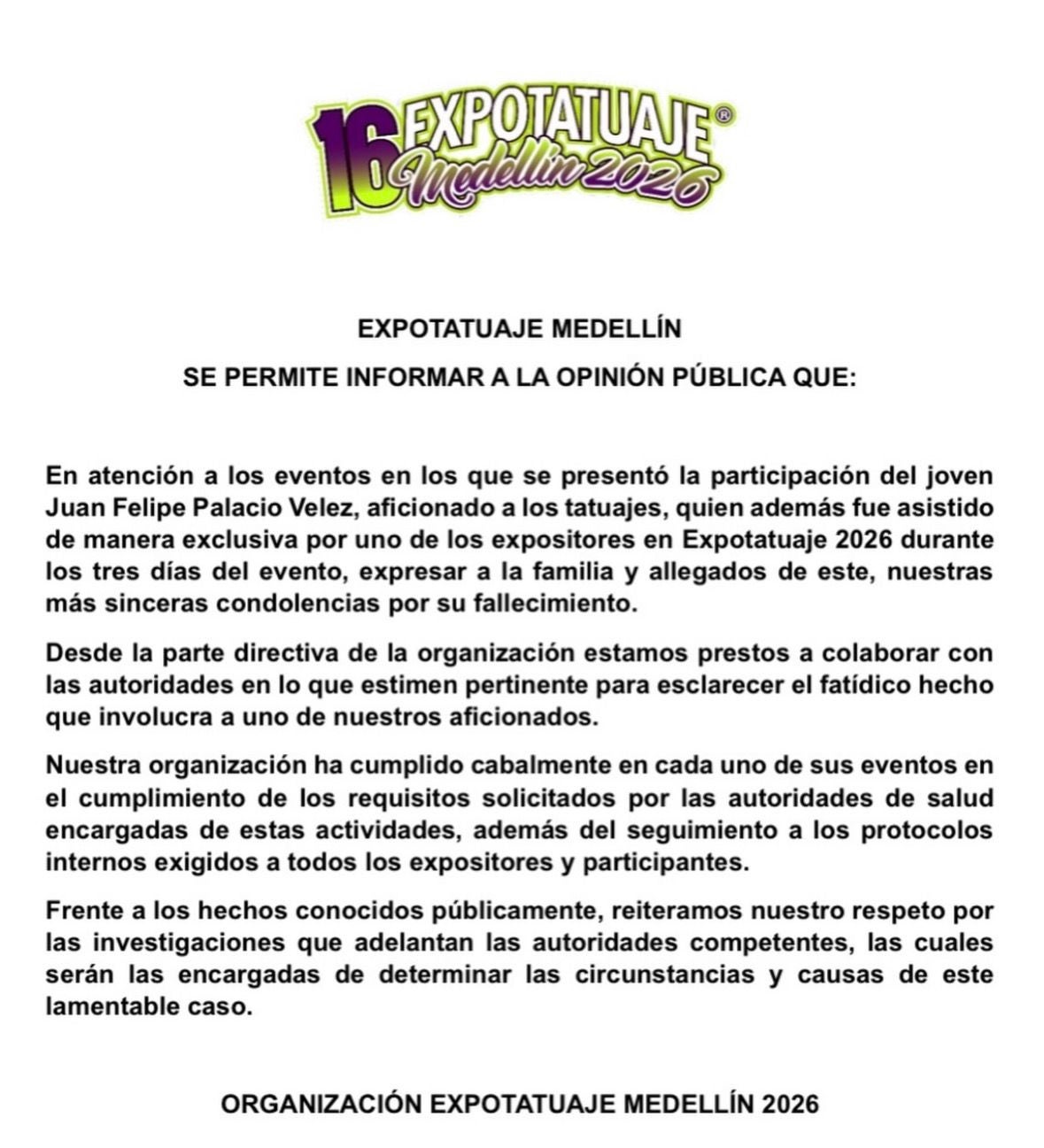 Comunicado Expotatuajes 2026